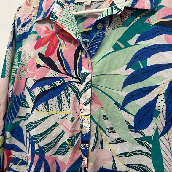 LOFT Palm Everyday Shirt Tropical Print Button-Up Top Blouse Womens size Medium - Picture 3 of 8
